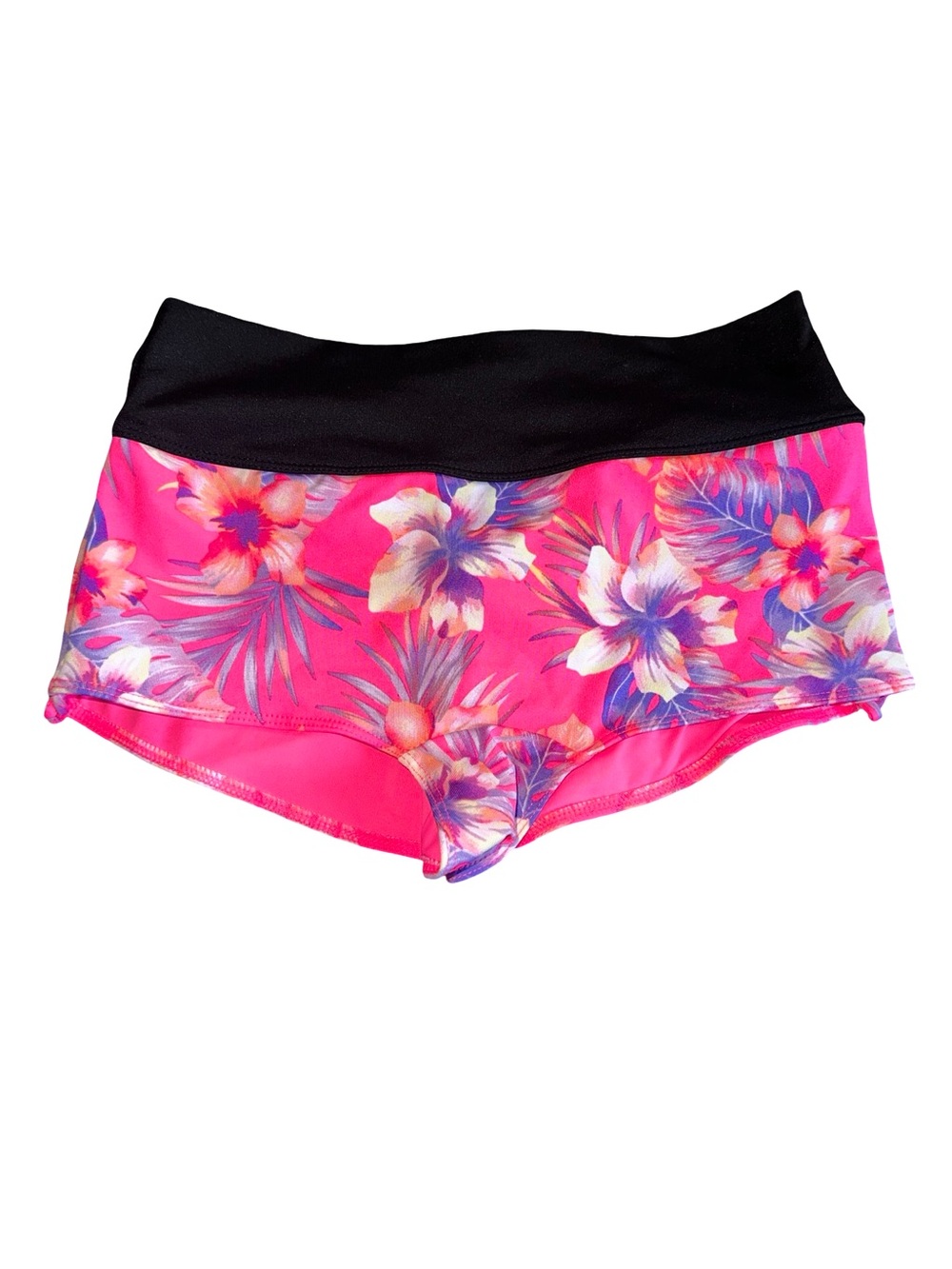 PINK Victoria's Secret Hot Pink Floral Swim Coverup Shorts with Black Waistband